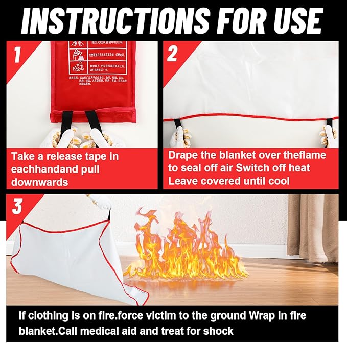 15 Pack Bulk Emergency Fire Blankets for Home and Kitchen with Fireproof Gloves & Hooks Safety