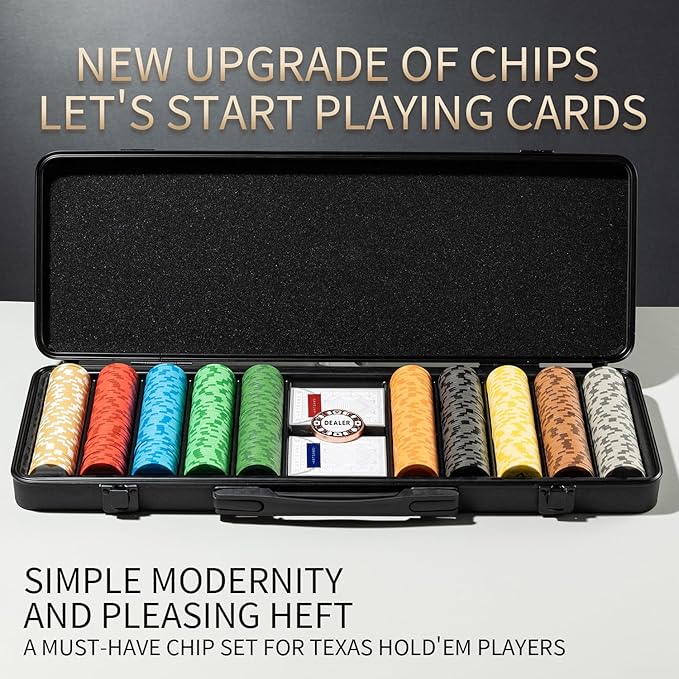ARTGAME 14g Clay Poker Chips Set for Texas Hold’em, 500 PCS [with Numbered Values] with Chip Case