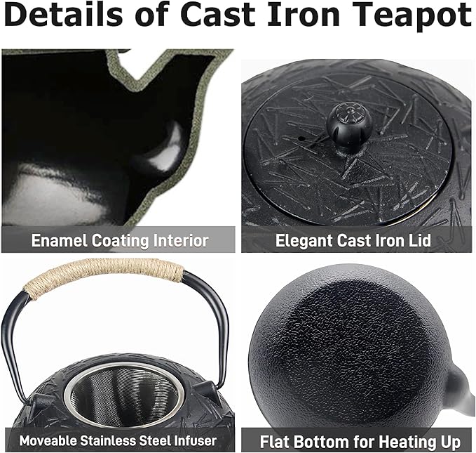 60.9oz YJX Cast Iron Teapot, Japanese Tetsubin Tea Kettle for Stovetop Safe, Cast Iron Tea Pot with