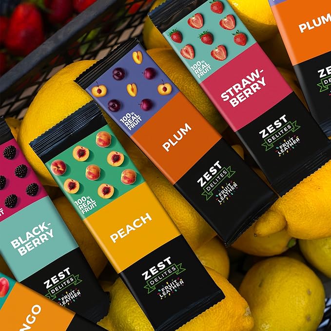 Fruit Snacks by Zest Delites, Fruit Leather Bars, Healthy Snacks for Adults & Kids, Vegan