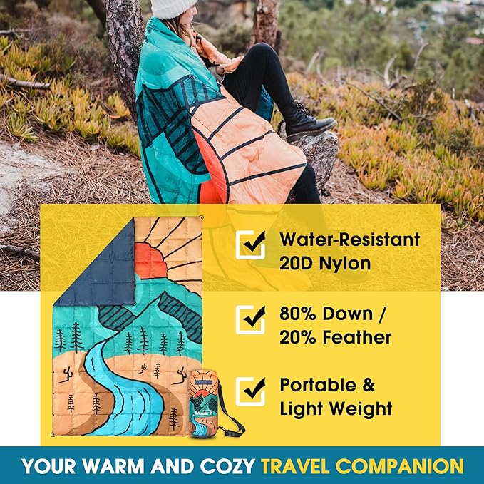 4Monster Down Camping Blanket - Outdoor Travel Quilt Puffy 650 Fill, Packable, Lightweight,Wind &
