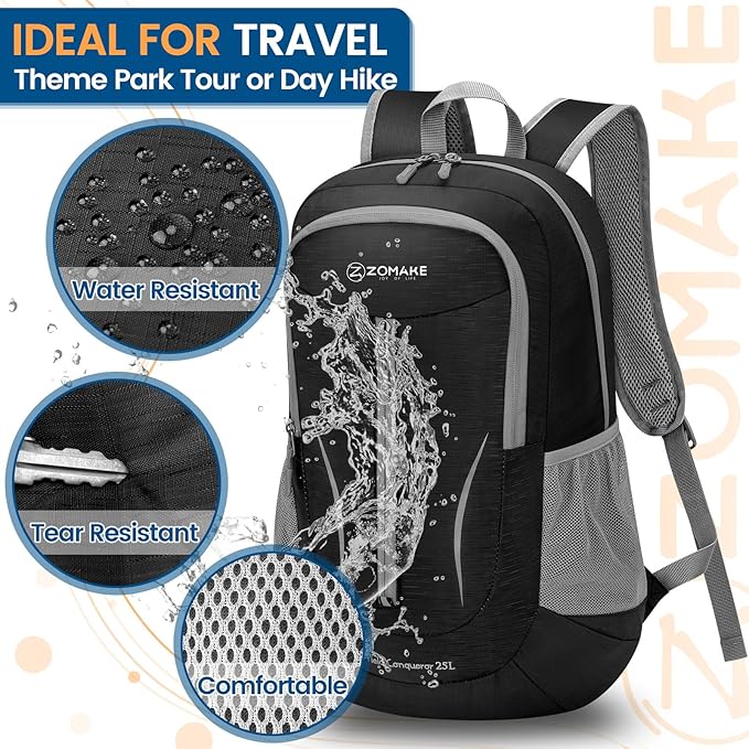 ZOMAKE Ultra Lightweight Packable Backpack 25L, Foldable Hiking Backpacks Water Resistant Small