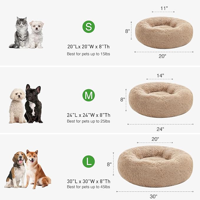 Love's cabin Calming Dog & Cat Bed, Cat Bed for Indoor Cats, Anti-Anxiety Donut Round Bed, Fluffy