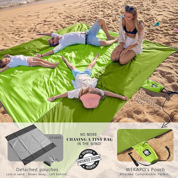 WEKAPO Beach Blanket Sandproof Waterproof, Extra Large Beach Mat, Oversized & Compact Sand Free Mat