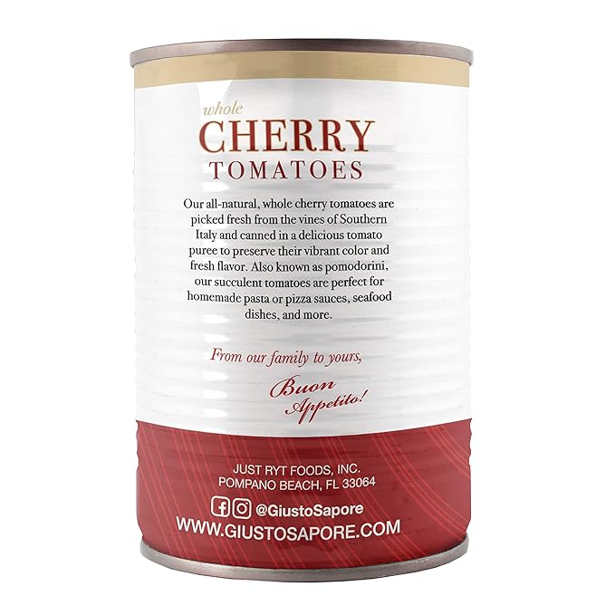 Giusto Sapore All Natural Italian Cherry Tomatoes Pomodorini - Premium Gourmet Gluten Free Fat Free