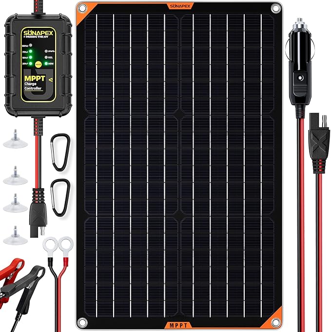 SUNAPEX 30W Flexible Solar Panel with MPPT Charge Controller, Solar Battery Charger Maintainer, 12V