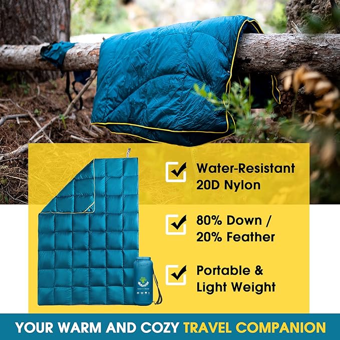 4Monster Down Camping Blanket - Outdoor Travel Quilt Puffy 650 Fill, Packable, Lightweight,Wind &