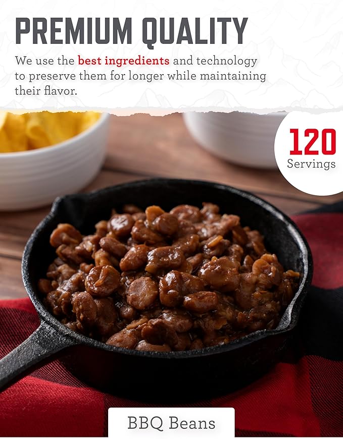 ReadyWise Emergency Food Supply - 120 Servings BBQ Beans Bucket, Freeze Dried Protein Meals