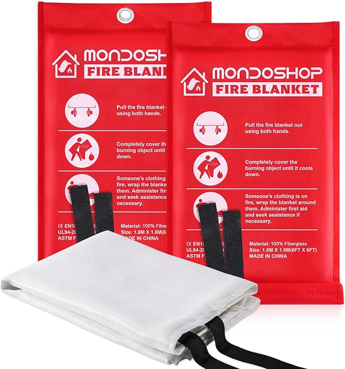 Mondoshop Fire Blanket Emergency for Home and Kitchen - 2 Pack 72"x72" Fire Blankets Fire Resistant
