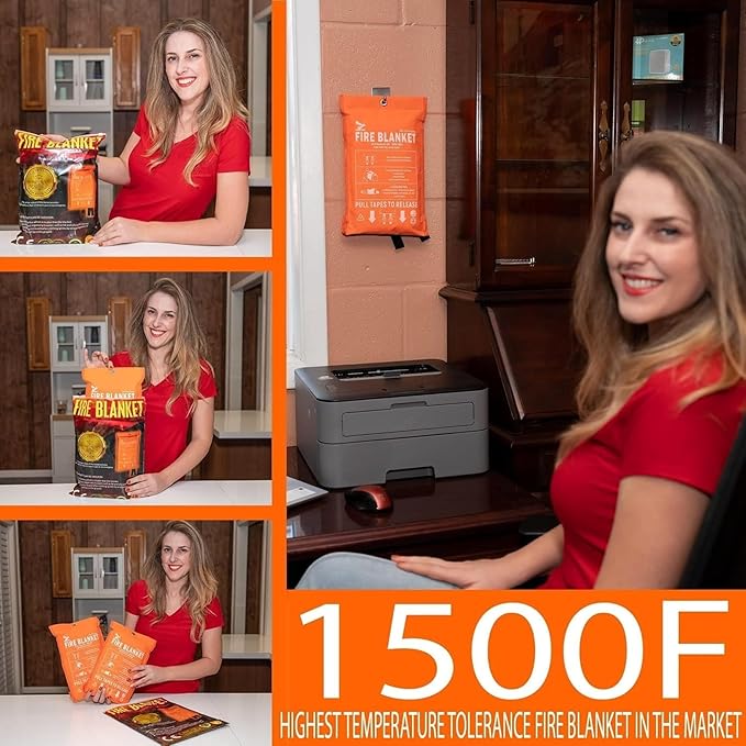 Supa Ant Emergency Fire Blanket for Home and Kitchen - 2 Pack 1500F High Visibility (Glow in The