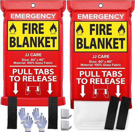 JJ CARE Fire Blanket ??2 Packs with Hooks and Gloves ??Emergency Fire Blanket for Home & Kitchen
