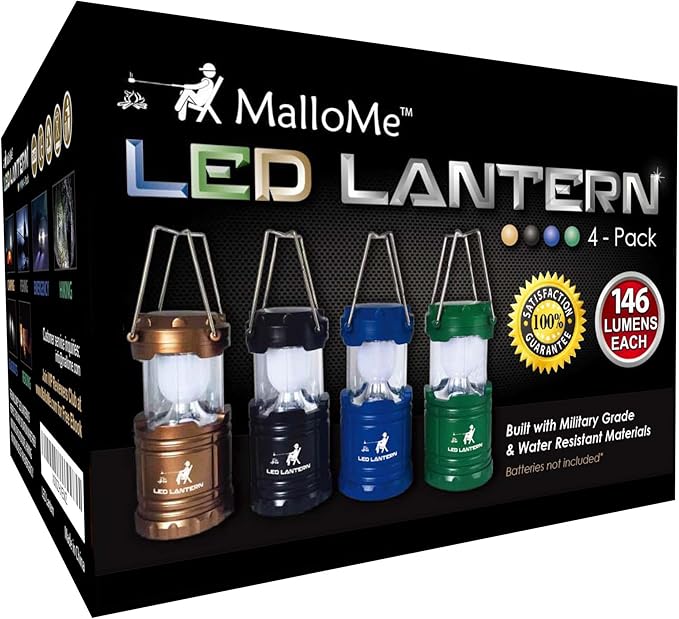 MalloMe Camping Lantern Multicolor 4 Pack Lanterns for Power Outages, Camping Lights for Tent