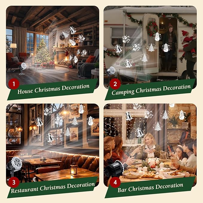 Christmas Projector Light, 3D Dynamic Rotating Christmas Patterns with Santa Snowman, for Outdoor