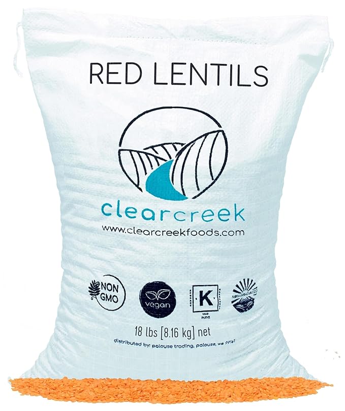 CLEAR CREEK Certified Glyphosate Residue Free Red Lentils | 18 LB | Non-GMO | Kosher | Vegan