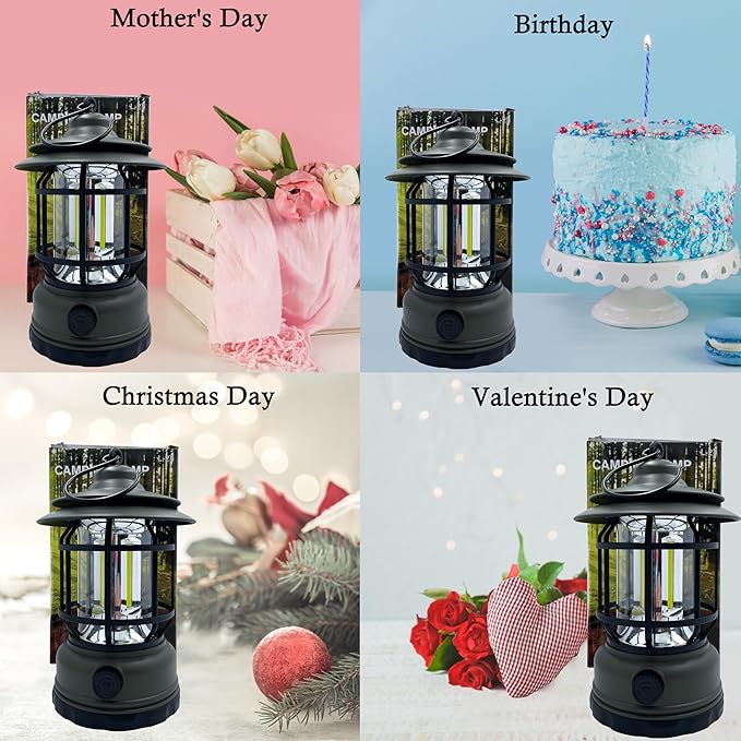 LED Camping Lanterns,1500LM Step-less Dimming, Lightweight Retro Battery Powered USB Rechargeable