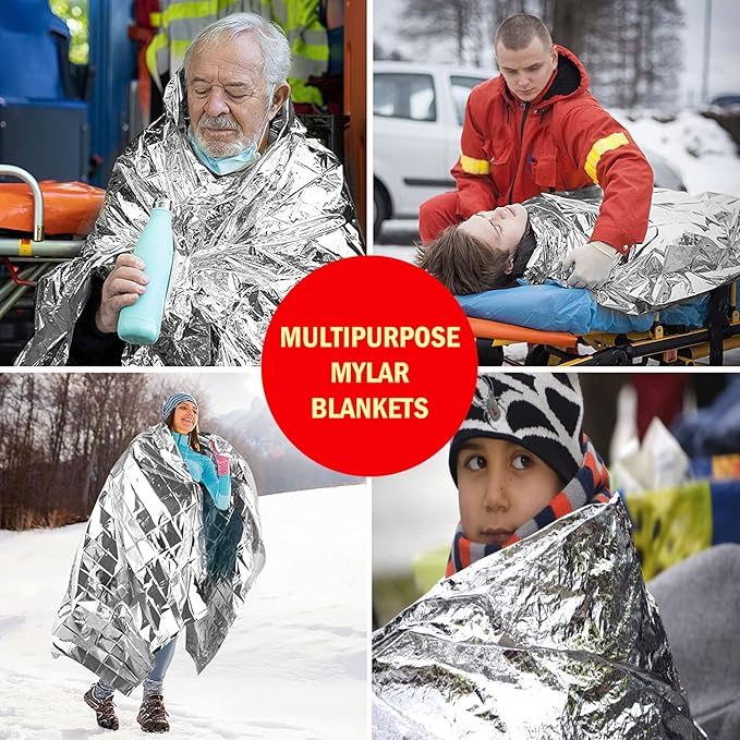 10 Pack Mylar Emergency Thermal Blankets for Survival, Thick Reusable Mylar Space Blankets Bulk