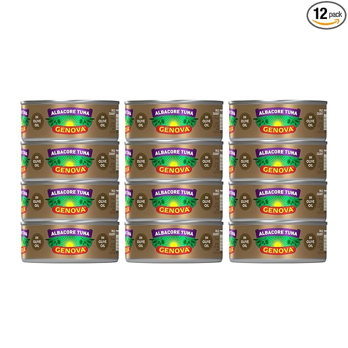 Genova Premium Albacore Tuna in Olive Oil, 5 Ounce Cans (Pack of 12), Wild Caught Canned Tuna