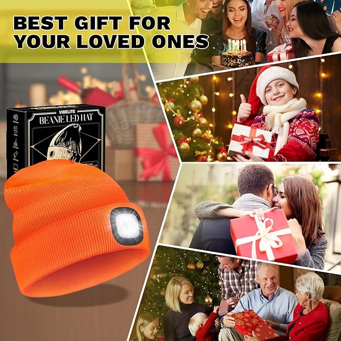 VIBELITE LED Beanie Hat with Light, USB Rechargeable LED Headlamp, Gifts for Men, Him, Husband