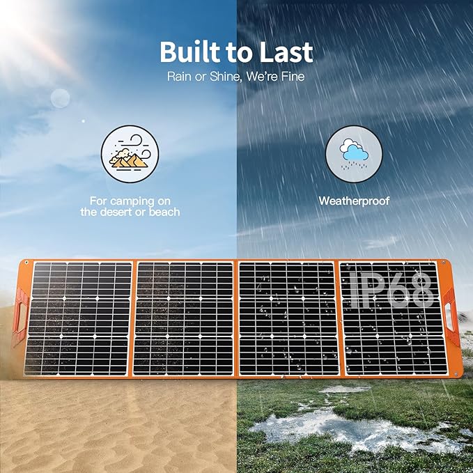 Upgraded 200W Portable Solar Panel for Power Station Generator, 18V Foldable Waterproof IP65 Solar