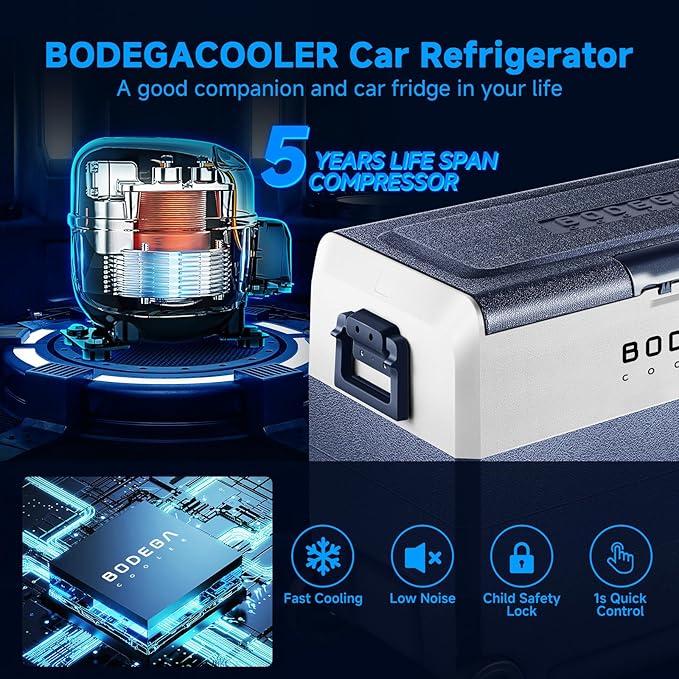 BODEGACOOLER 12 Volt Portable Refrigerator,64 Quart Car Fridge Dual Zone -4℉-68℉,60L Car Freezer