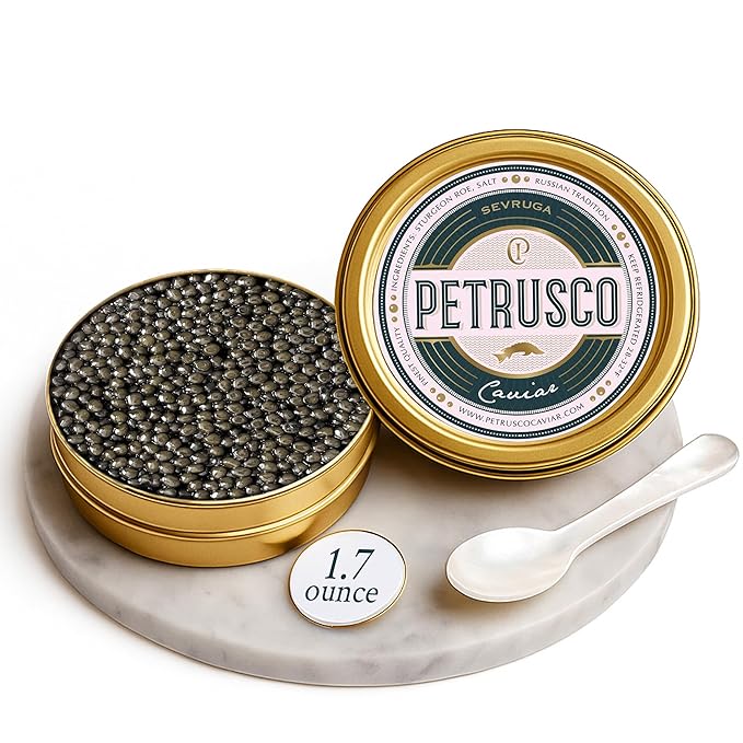 PETRUSCO Sevruga Black Caviar - Premium Fresh Seafood Sturgeon Fish Caviar - Rich, Buttery Flavor