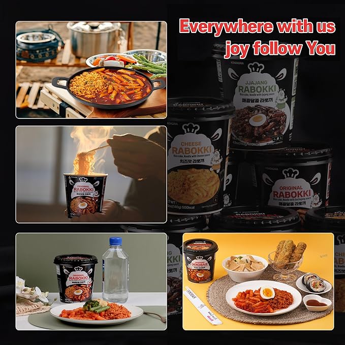 KINIKORA Premium Instant Rabokki Cup - Swicy Flavor, 2 Cups, Korean Ramen & Tteokbokki, Quick and