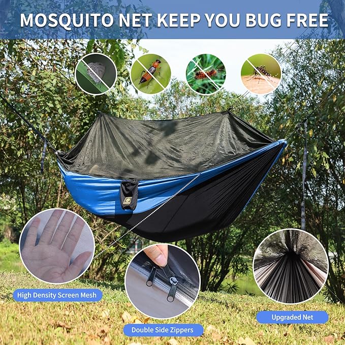 Camping Hammock with Net,Travel Portable Lightweight Hammocks with Tree Straps and Solid D-Shape