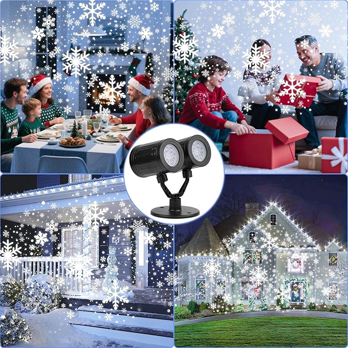 Christmas Snowflake Projector Lights Outdoor Waterproof 2025 Upgraded Double Head Dynamic Rotating