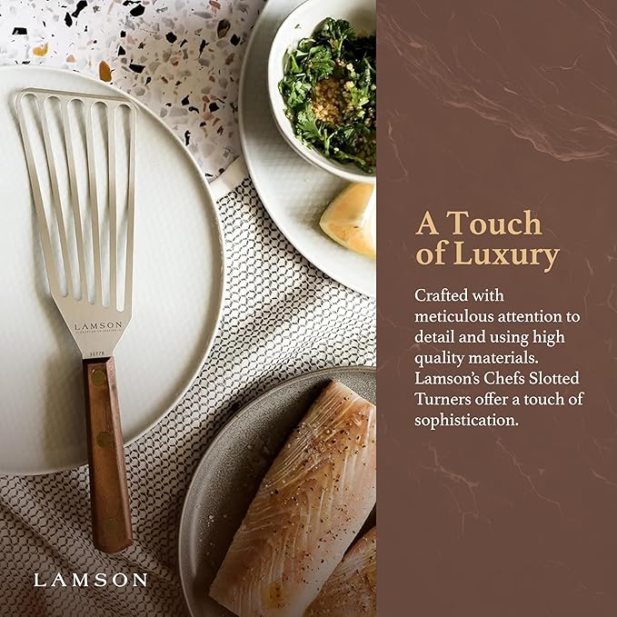 Lamson 3" x 6" Chef's Slotted Turner with Walnut Handle - Left-Hand