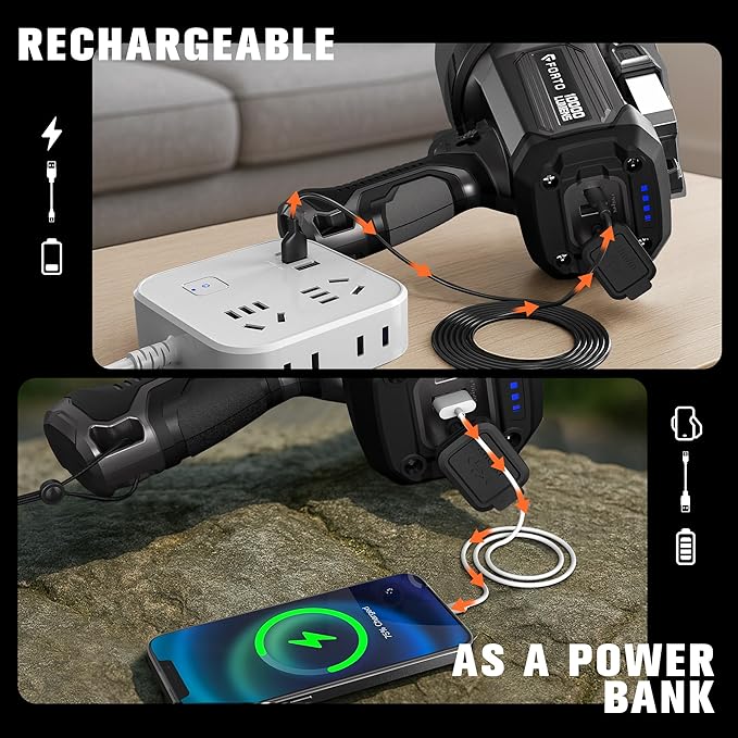 FORTO Rechargeable Spotlight 10000 Lumen Ultra Bright IPX7 Waterproof Flashlight, Boat Spotlight