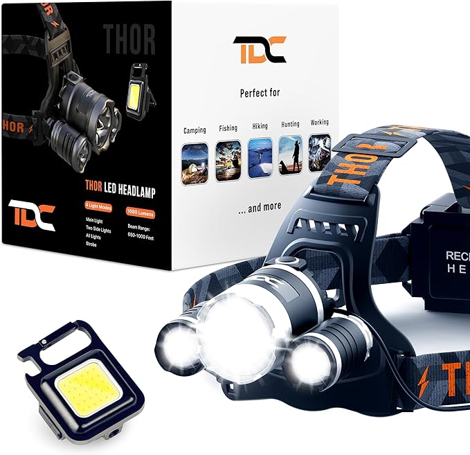 TDC Head Lamp Led Rechargeable Super Bright - USB-C Headlamp for Adults - Head Lights for Forehead