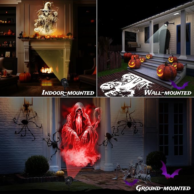 12 in 1 Halloween Projector Outdoor Decorations Christmas Projector Lights HD Patterns, 3D Effect