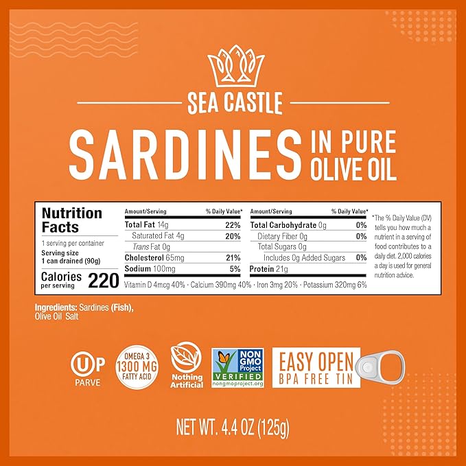 Sea Castle Sardines in Pure Olive Oil, 4.4oz (12 Pack)