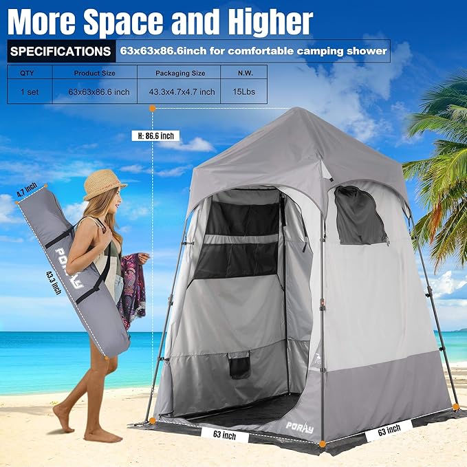 Camping Shower Tent Deluxe Changing Room Easy Set Up Privacy Shelter,Large Toilet Tent with Floor