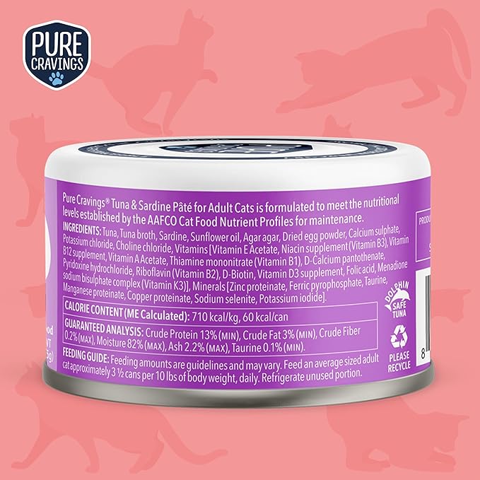 Pure Cravings Tuna and Sardine Pate, Canned Wet Cat Food, 100% Mercury-Tested, Moist Can Fish