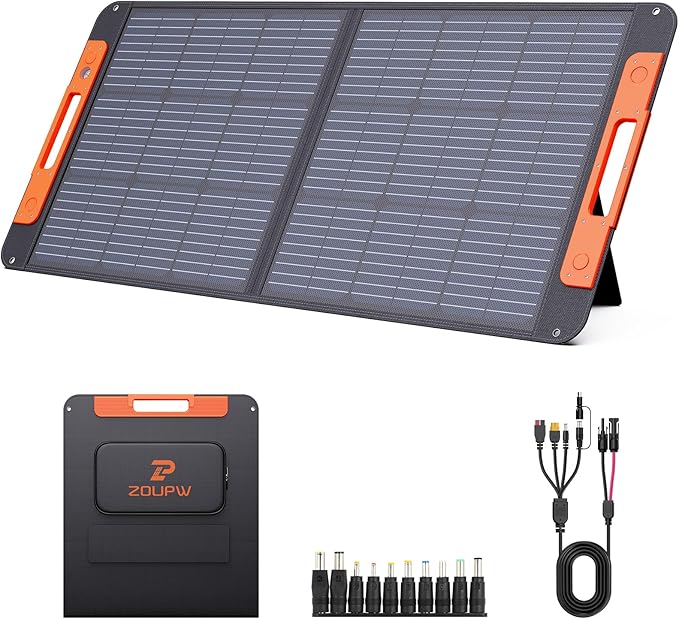 100 Watt Portable Solar Panel with Solar Angle Guide,Camper Essentials,20V Foldable Solar Charger