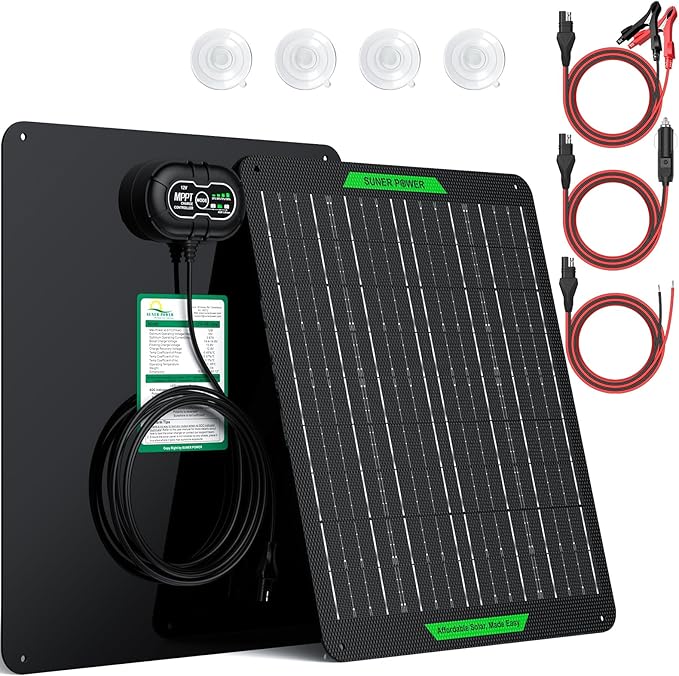SUNER POWER Waterproof 20W 12V Solar Battery Charger & Maintainer PRO, Built-in UltraSmart MPPT