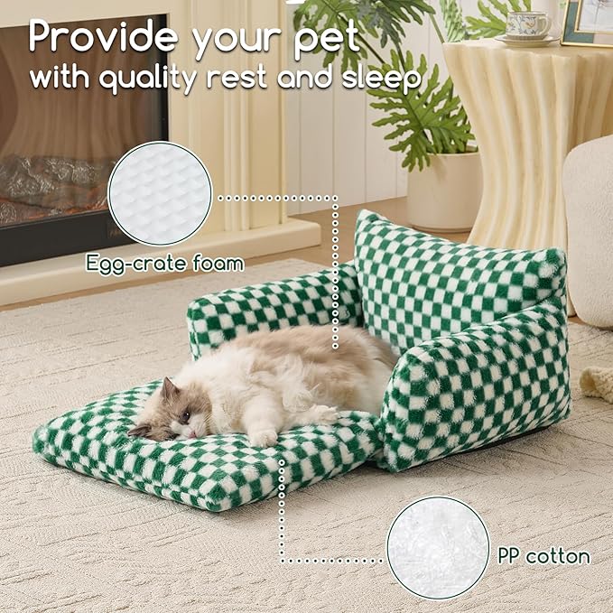 Hollypet Cat Bed Fluffy Plush Mutifuctional Double-Layer Soft Pet Couch Orthopedic Sofa Nest Beds
