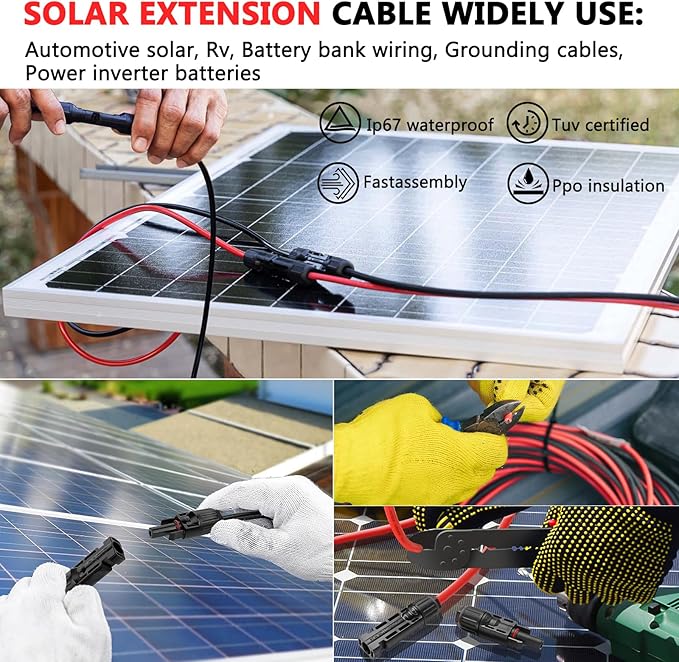 2x70 Feet Solar Panel Extension Cable, 10AWG Solar Cable, Solar Panel Cable with Female and Male