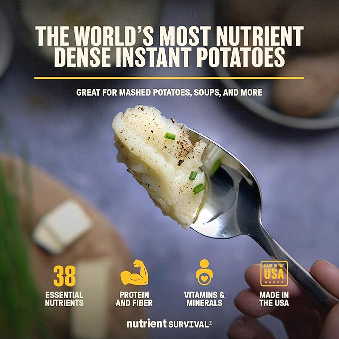 Nutrient Survival Potato Flakes, Powdered Vitamin Potato (4 Cans, 30 Servings per Can) for Mashed