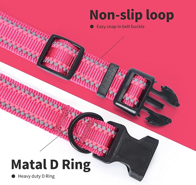 Mile High Life Reflective Dog Collar, Basic Dog Collars Adjustable Quick Release, Soft Nylon Pet
