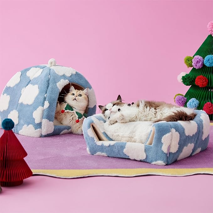 Lesure Cute Cat Beds for Indoor Cats - 2 in 1 Cat Cave Bed for Kittens and Small Pets with