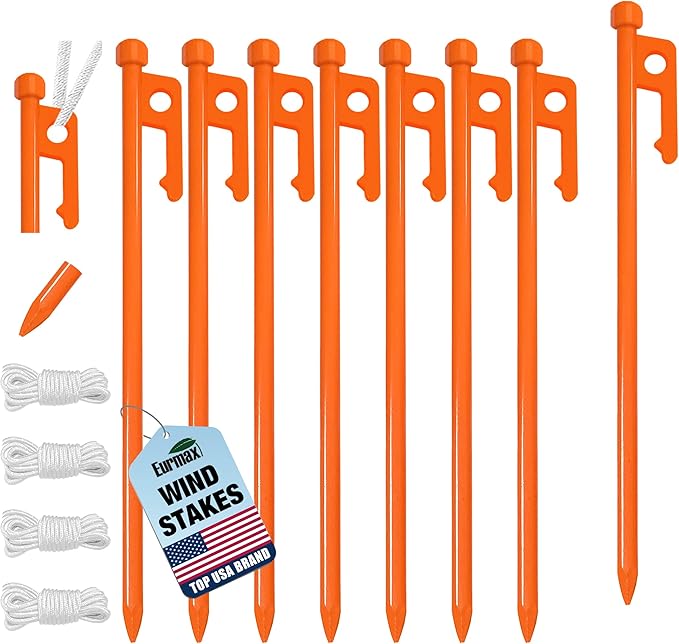 Eurmax USA 10 inch Multiuse Heavy Duty Steel Tent Stakes Tarp Pegs Camping Stakes for Outdoor