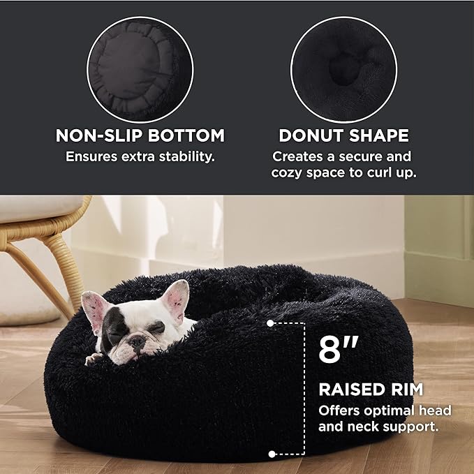 Bedsure Calming Dog Bed for Small Dogs - Donut Washable Small Pet Bed, 23 inches Anti-Slip Round