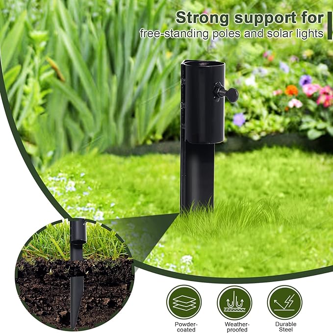 Steel Torch Stakes for Tiki Torches, Freestanding Poles and Solar Lights, 10.8 Inch Torch Stand