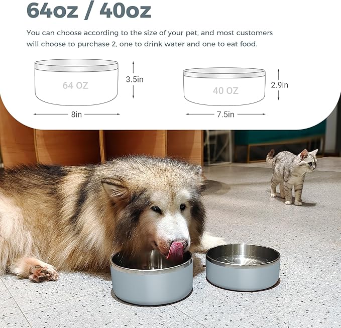 Dog Bowl, Stainless Steel Dog Food and Water Bowl with Non Slip Quiet Bottom, Easy to Clean