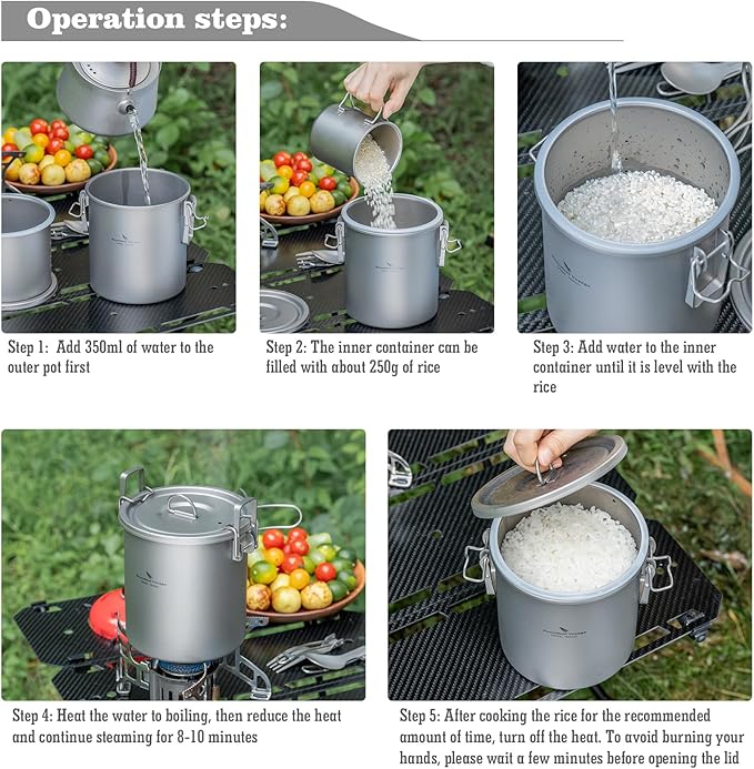 Boundless Voyage Titanium Rice Cooker Camping Cooking Pot Ultralight Camping Cookware Set for