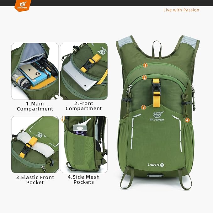SKYSPER Small Hiking Backpack - 15L Travel Daypack Lightweight Bag Water Resistant Hiking Backpacks