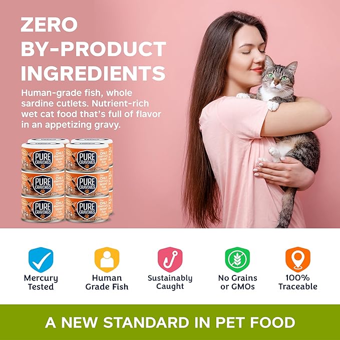 Pure Cravings Wet Cat Food Canned Tuna and Salmon Cutlets in Gravy, 100% Mercury-Tested, Moist Can