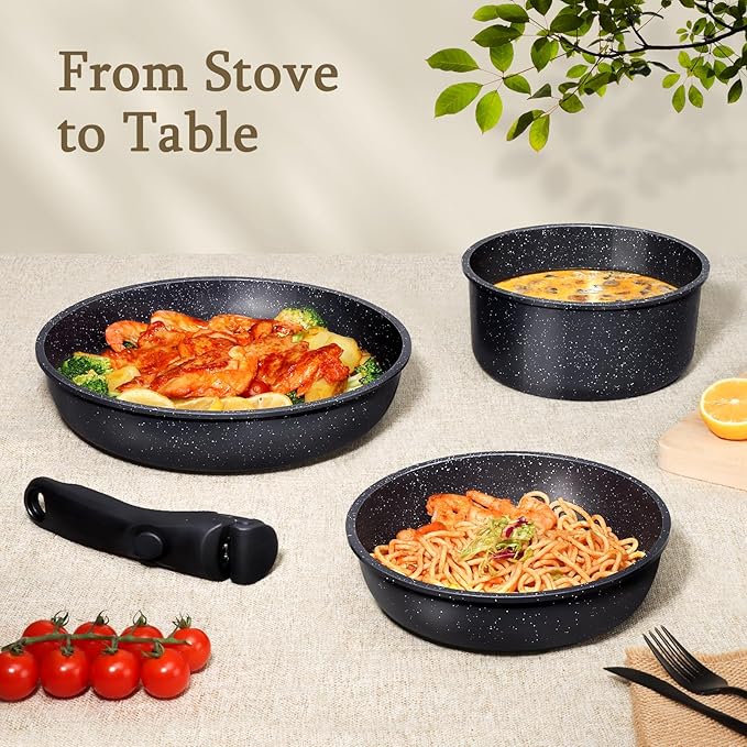 GiPP Ceramic Non Stick Pots and Pans Set,Nonstick Detachable Handle Cookware Sets,Healthy Non Toxic